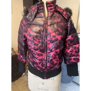 Women's MAX MARA  Puffer Bomber Coat Jacket Sz Euro 38 Hot Pink Black Hoodie